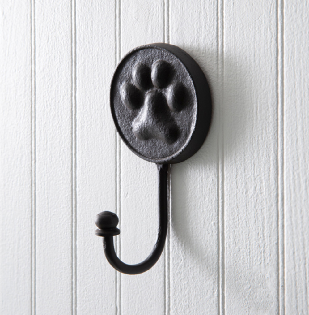 Cast Iron Dog Paw Print Wall Hook Rustic Leash Holder Key Hanger 5" Heavy Duty